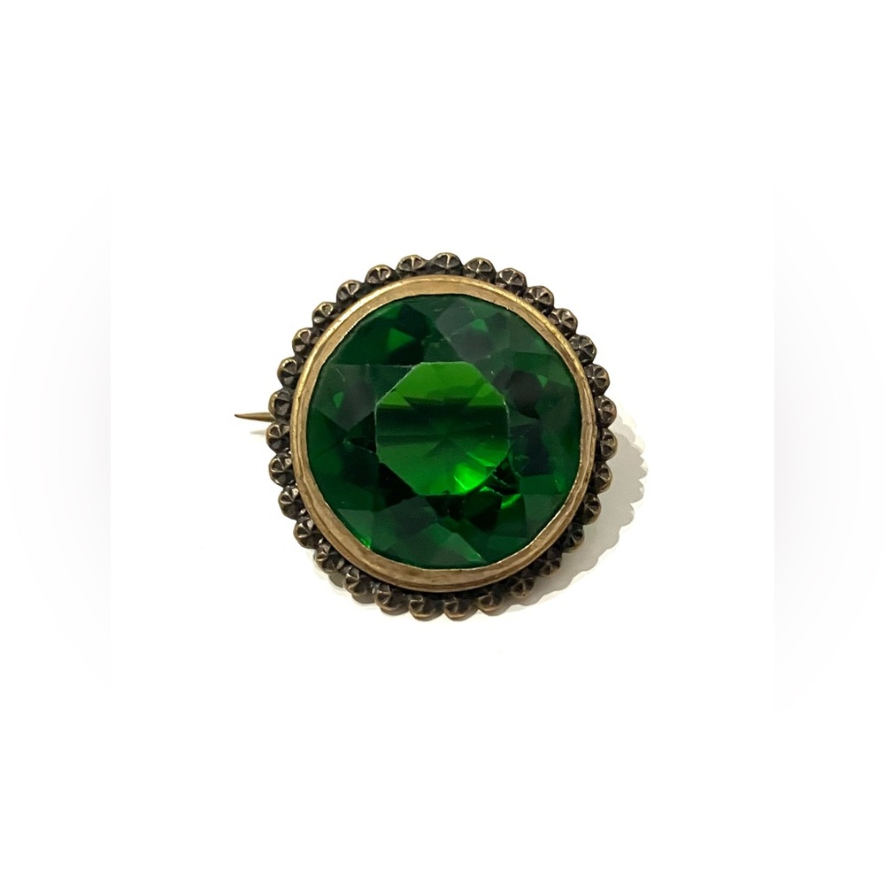 Antique Green Glass Round Brooch